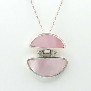 925 Sterling Silver Pink Mother of Pearl Hinged Pendant Necklace